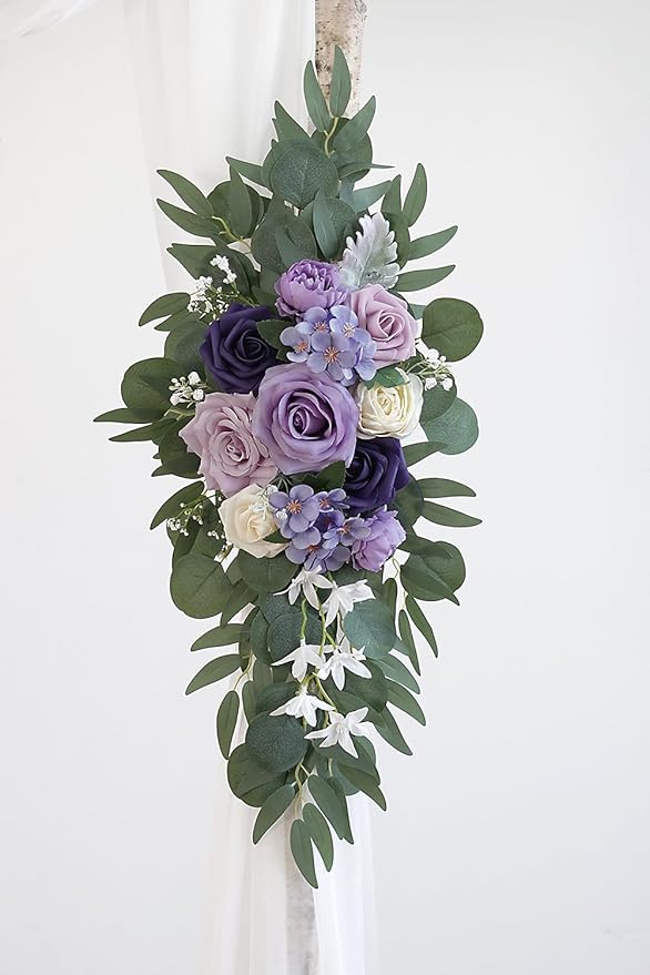 Artificial Flowers Wedding Arch Swag Kit, Purple Silk, 26Ft Draping Fabric