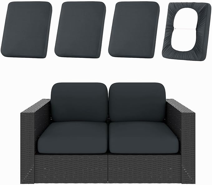 Cushion Covers, 4-Piece Stretch Set in Dark Gray for Patio