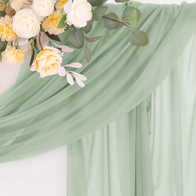 Outdoor Curtains Sage Chiffon Wedding Arch Drape, 2 Panels 29 in x 6 Yards