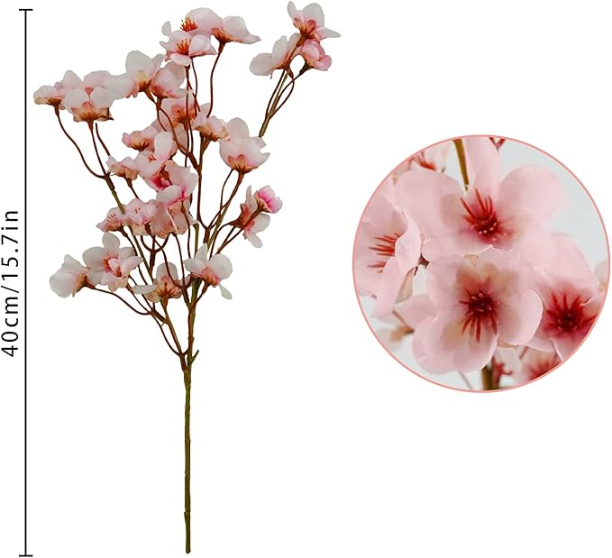 Artificial Cherry Blossom Branches, 8 Pcs Pink Silk Peach Blossom Stems