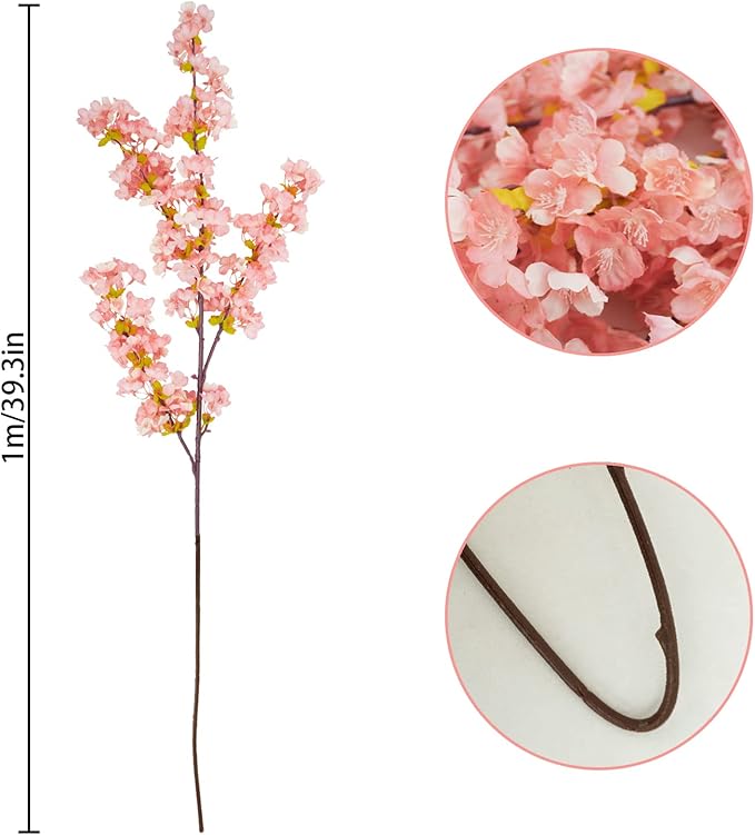 Artificial Cherry Blossom Branches, Pink Silk, 39.3 in, Set of 3