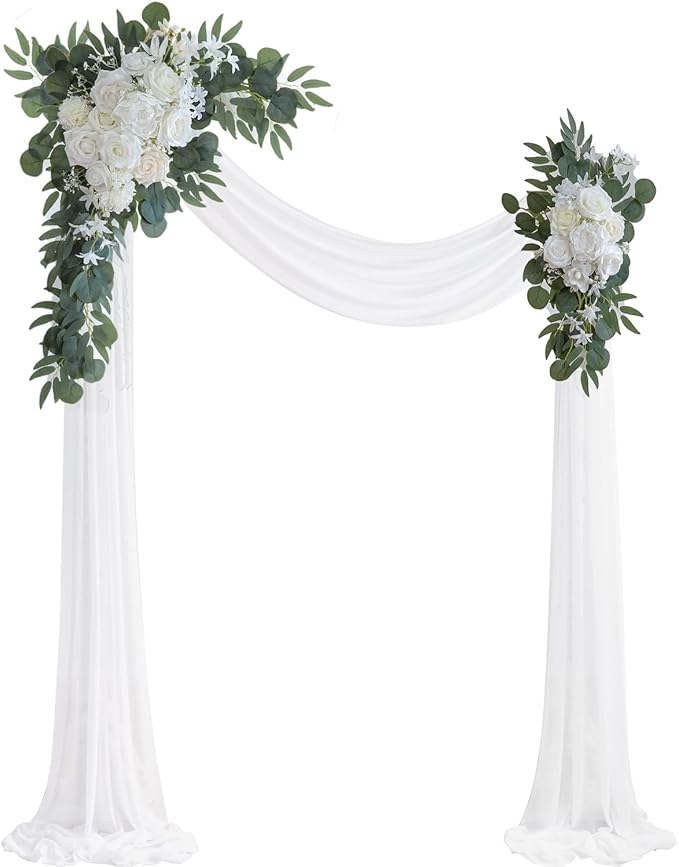 Artificial Flower Wedding Arch Kit, White and Ivory, 26 Ft Draping