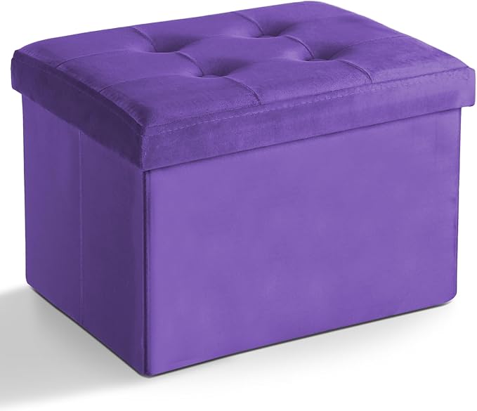 Storage Ottoman Folding Foot Stool Velvet Foot Rest by LINMAGCO
