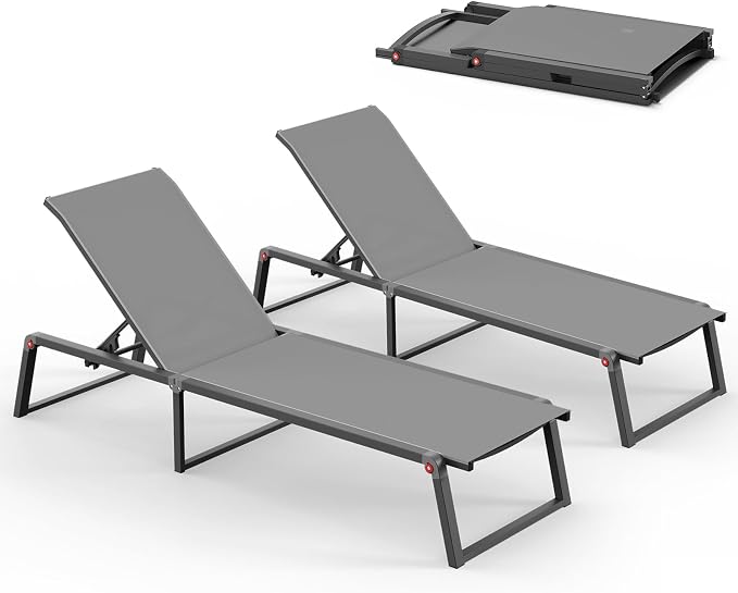 Aluminum Chaise Lounge Chair Outdoor Set of 2, Foldable & No Assembly Pool by Oasbira