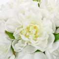 Artificial Peony Flower Arrangement with Glass Vase, White Silk