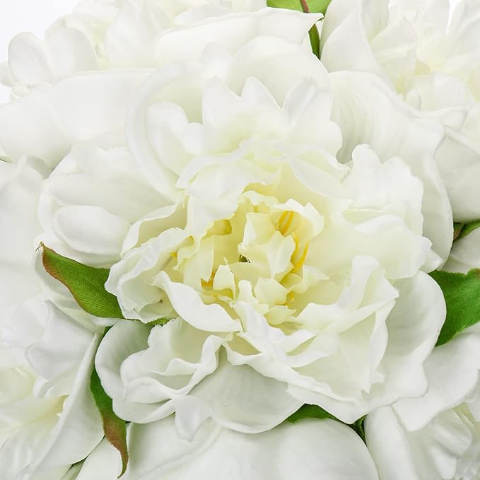 Artificial Peony Flower Arrangement with Glass Vase, White Silk