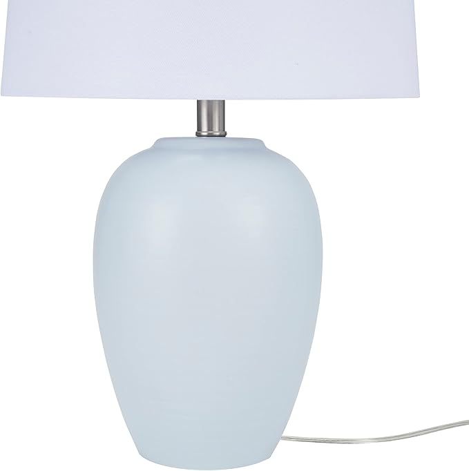 Table Lamp, Light Blue Painted Ceramic Base, White Shade, 3-Way Switch