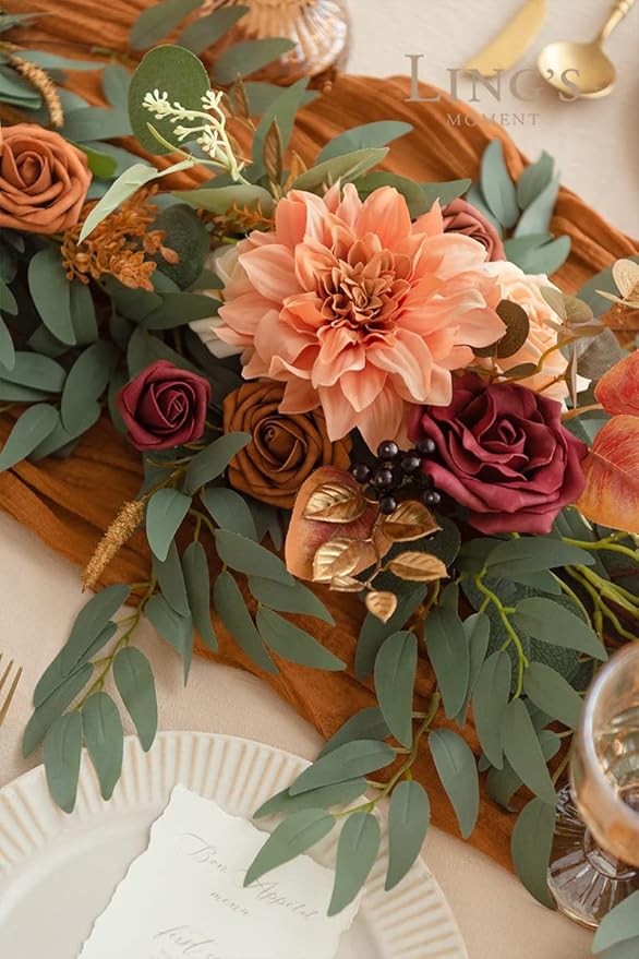Artificial Flower Garland 6 FT Terracotta Eucalyptus, Shapeable Iron Wire
