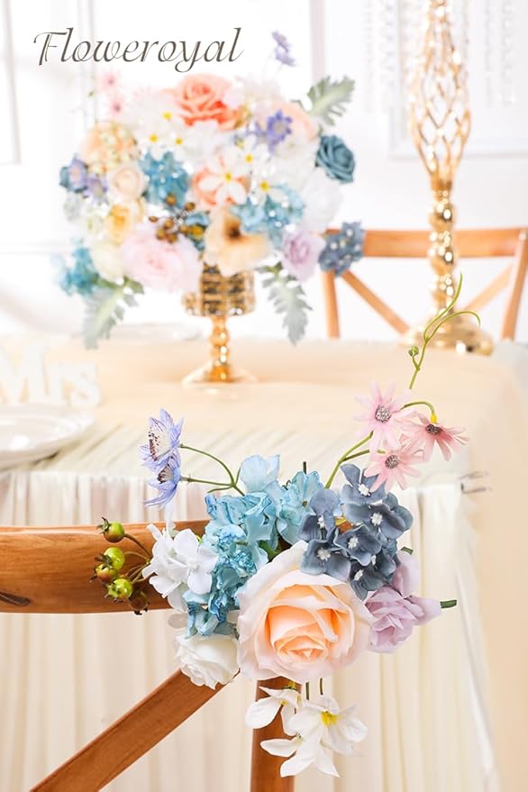 Artificial Flowers Set in Fairy Blue and Pink, Silk and Plastic Blend
