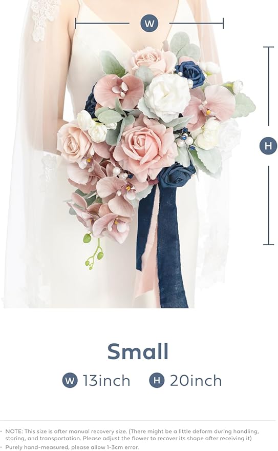 Artificial Flowers Bridal Bouquet, Dusty Rose and Navy Cascade