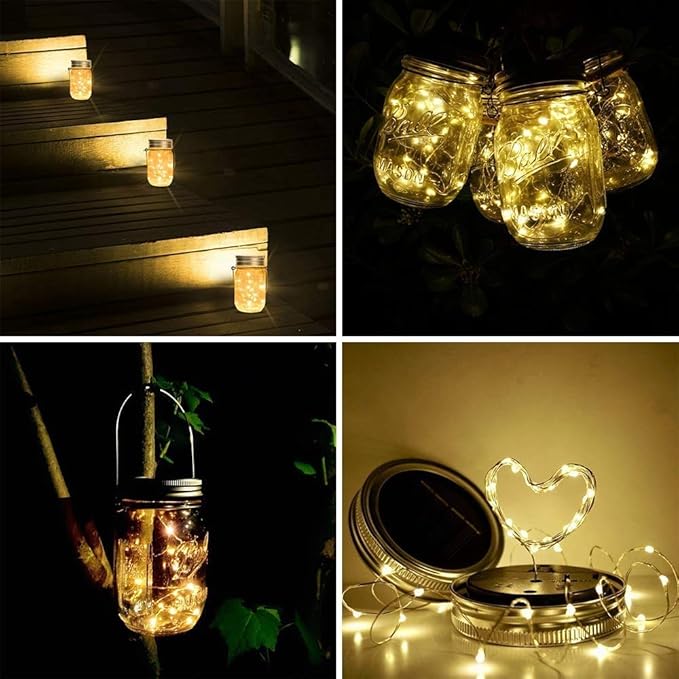 String Lights Mason Jar Lid Lights, 12 Pack Warm White Solar