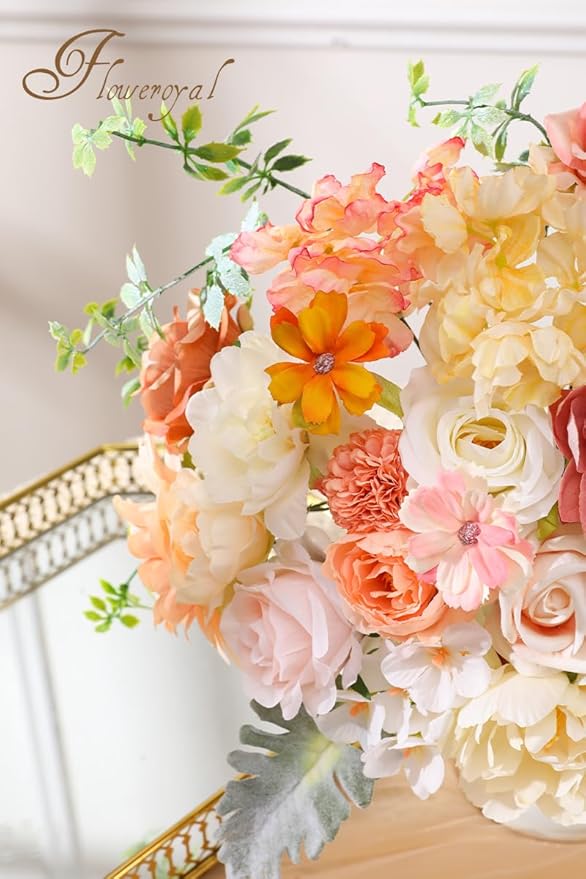 Artificial Flower Set, 26 Pcs Champagne Silk Flowers with Stems