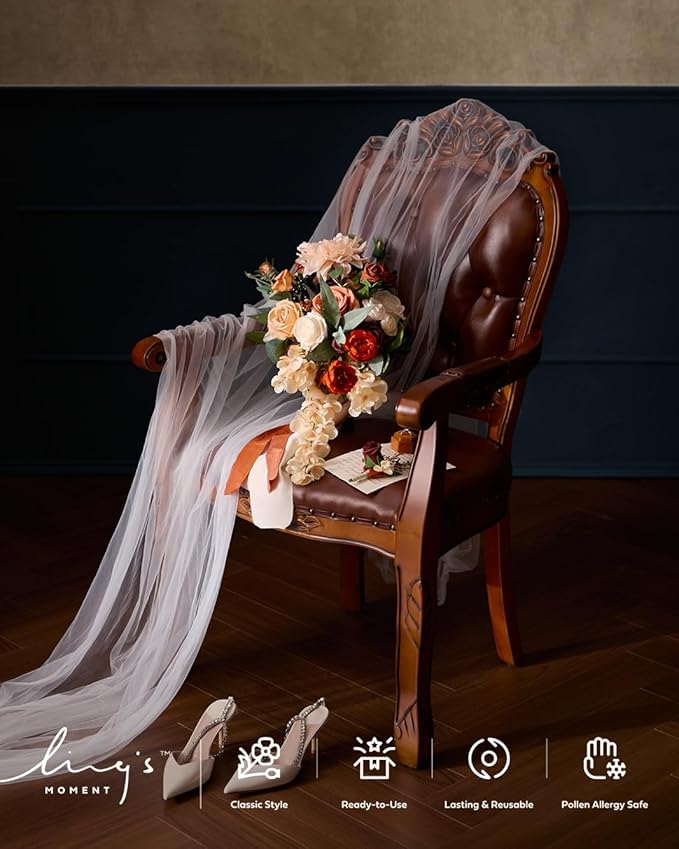 Artificial Flowers Bridal Bouquet, Terracotta Cascade, Silk