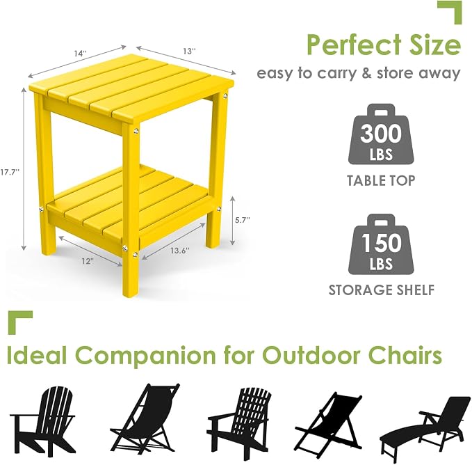 GREENVINES Adirondack-Outdoor-Side-Table | Set of 2 | 14 x 13 Inches | HDPE - Image 3
