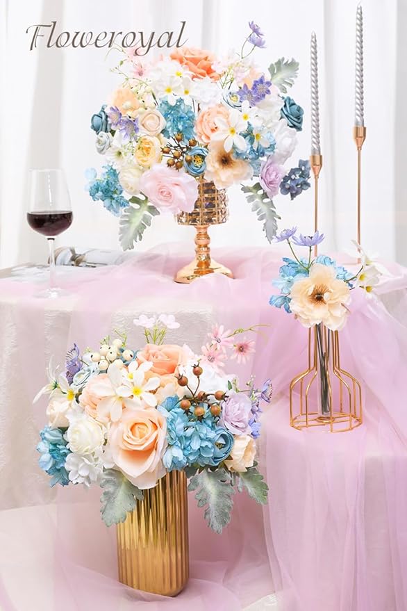 Artificial Flowers Set in Fairy Blue and Pink, Silk and Plastic Blend