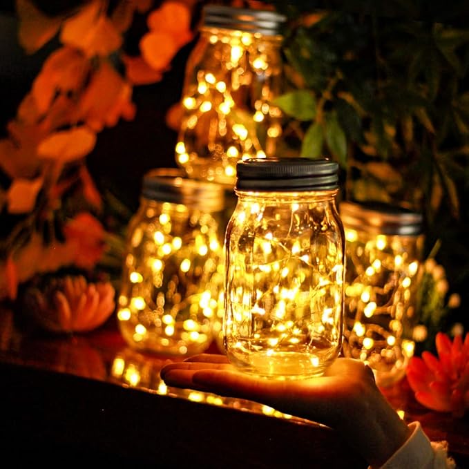 String Lights for Mason Jars, 12 Pack Solar Warm White LED Lid Lights