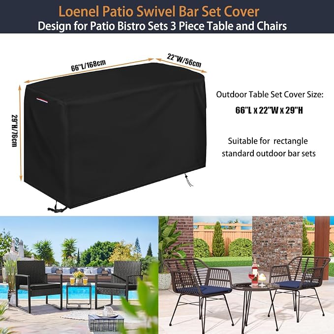 Furniture Set Cover for Bistro Table and Chairs, Black Waterproof Polymer