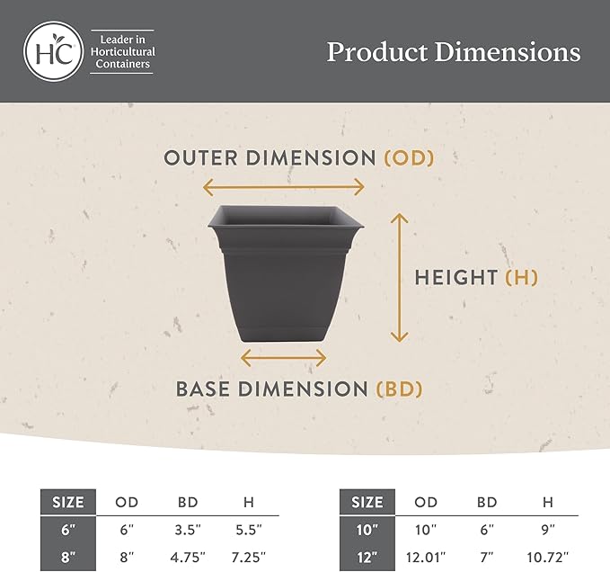 The HC Companies 8 Inch Eclipse Square Planter Pots w/Drainage Holes & Attached - Image 5