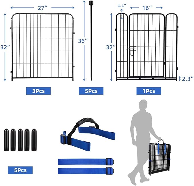 Decorative Garden Fence Set, 32 in Black Metal with Gate, 8.9 ft Total