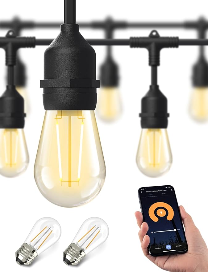String Lights with Dimmable Warm White Edison Bulbs, IP65 Waterproof