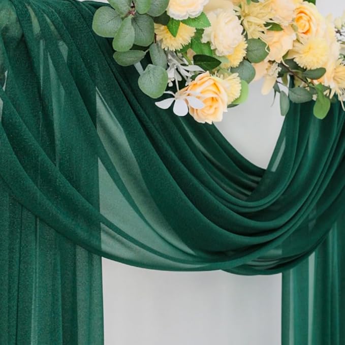 Outdoor Curtains, Emerald Green Sheer Chiffon Arch Drape, 29 x 236 In