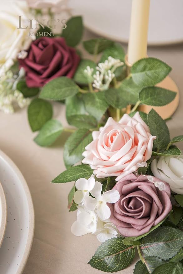 Artificial Rose Garland 5 Ft Dusty Rose Foam Silk Flowers Vine