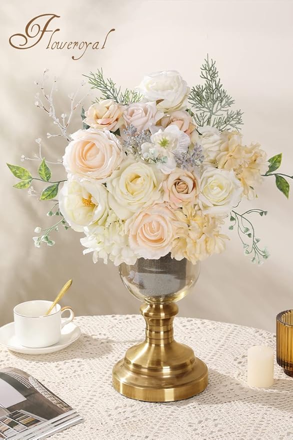 Artificial Flowers Set White Silk Mix, 18 Pieces with 30 Plastic Stems