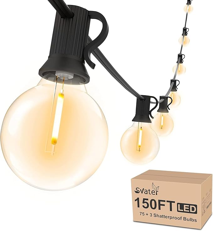 String Lights 150 FT Warm White LED with 75 Shatterproof Bulbs