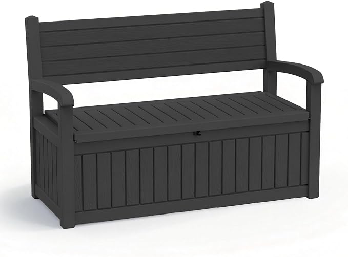 EasyUp 80 Gallon Wood Grain Style Outdoor Storage Bench, Waterproof and by EASYUP