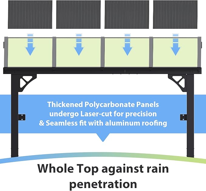 Pergola with Aluminum Frame, UV-Blocking Polycarbonate Roof, 95 x 62 Inch