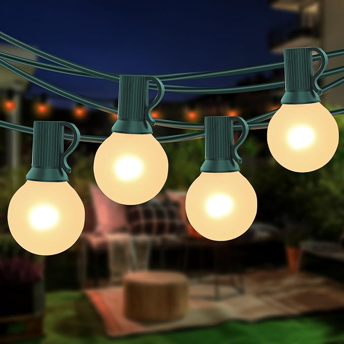 String Lights, 25 FT Outdoor G40 Globe with Green Wire