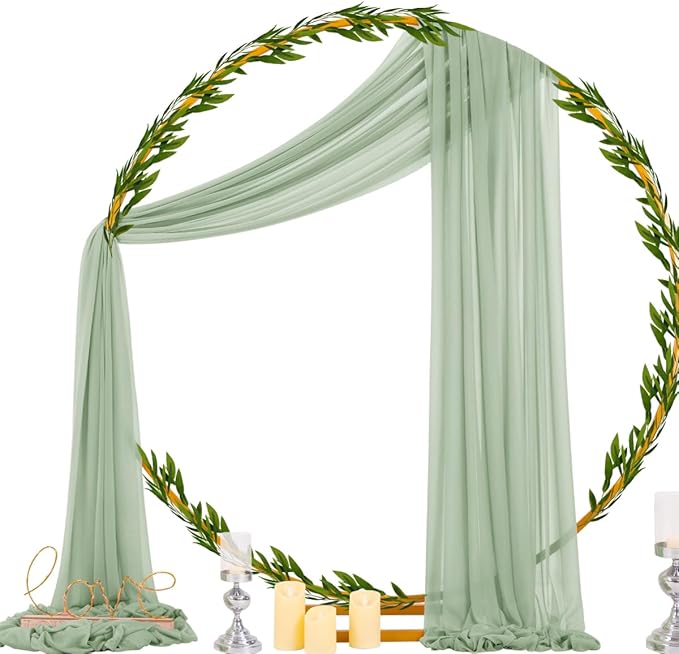 Outdoor Curtains Sheer Chiffon Arch Drapes in Sage Green, 4 Panels 29 x 20 Ft