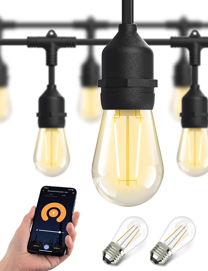 String Lights with Dimmable S14 Edison Bulbs and IP65 Waterproof Design