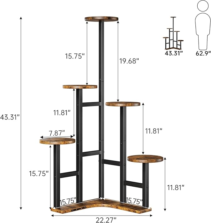 Corner Plant Stand Indoor with Grow Lights, 6 Tiered Corner Plant Shelf Flower - Image 3