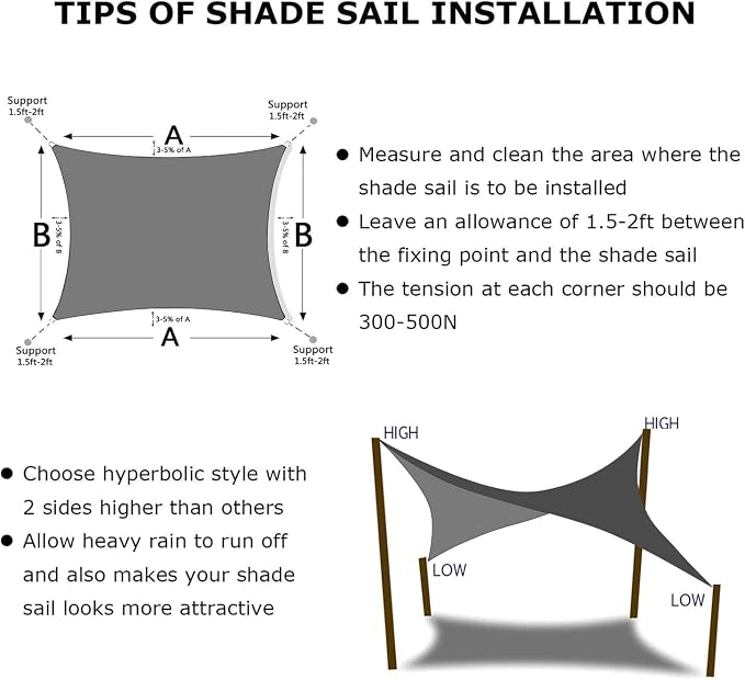 KANAGAWA 10'X18' Dark Gray Custom Size Sun Shade Sail Rectangle UV Block Canopy - Image 6