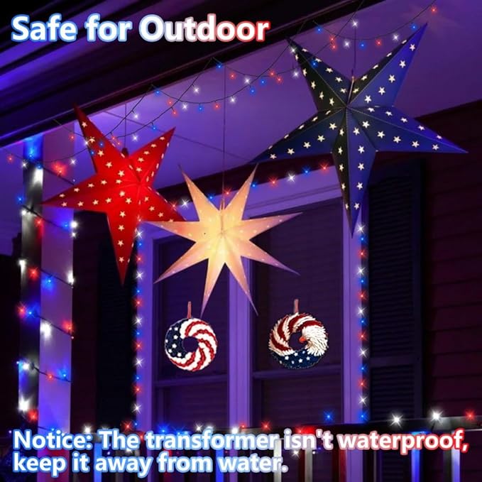 String Lights 500 LED 165 ft Red White Blue Outdoor Waterproof