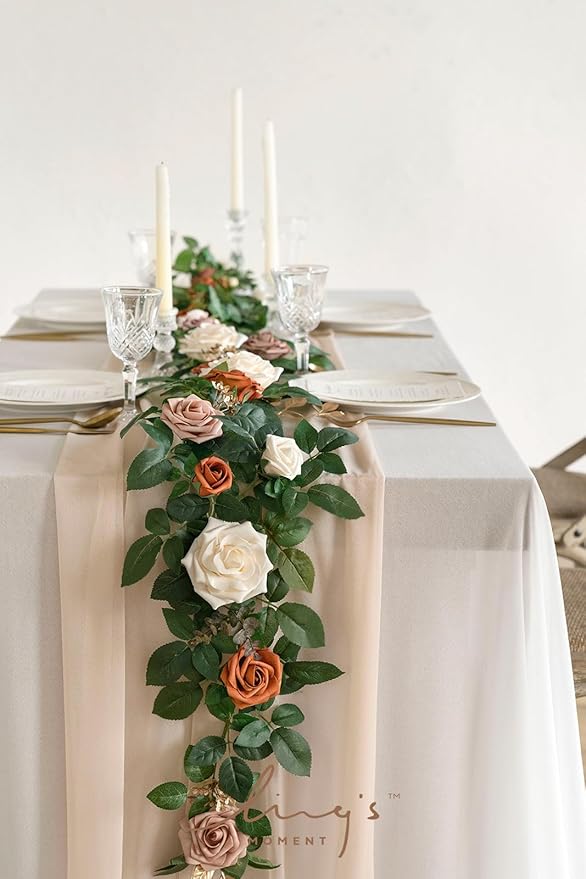 Artificial Flower Garland, 5 Ft Foam and Silk Rose Vine with Leaves