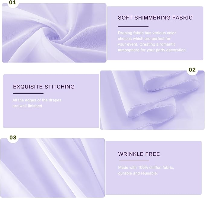 Outdoor Curtains: Lavender Sheer Chiffon Arch Drapes, 2 Panels 29 in x 18 ft