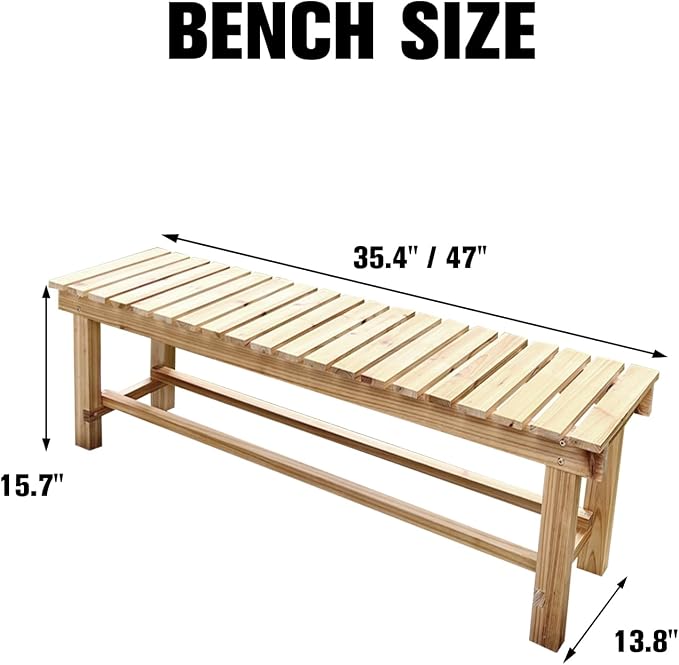 35.4'' Outdoor Garden Benches Weatherproof Patio Bench Two-Person Seat Backless - Image 2