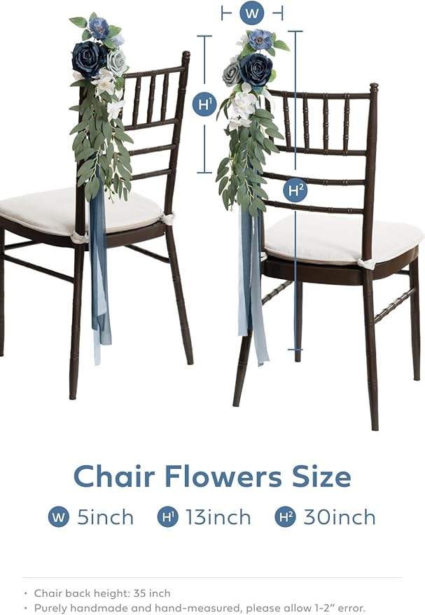 Artificial Pew Flowers, 8 Pieces, Dusty Blue and Navy Wedding Aisle Decor