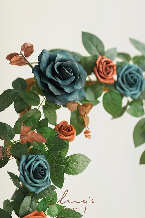 Artificial Flower Garland 5 ft Teal Blue Foam Rose Vine for Weddings