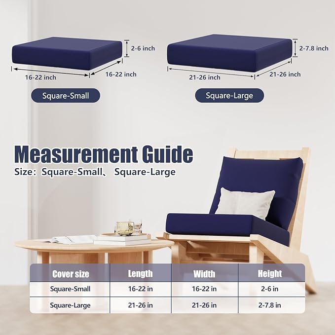 Cushion Covers, Navy Blue Stretch-Fit 8-Piece Set, 95% Polyester