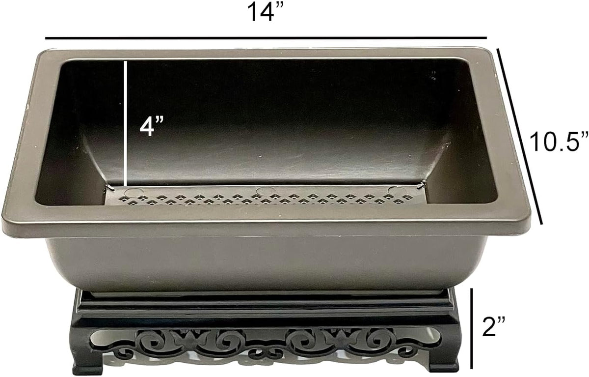 Planter Set: 2-Pack Recycled Plastic Rectangular Bonsai Pots, 14 Inch, Brown