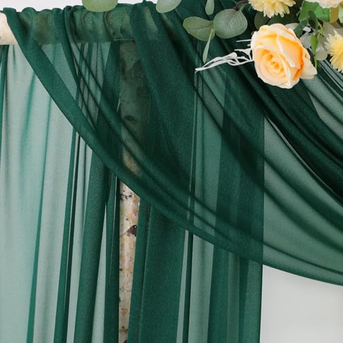 Outdoor Curtains Sheer Chiffon Arch Drapes, 4 Panels, Emerald Green