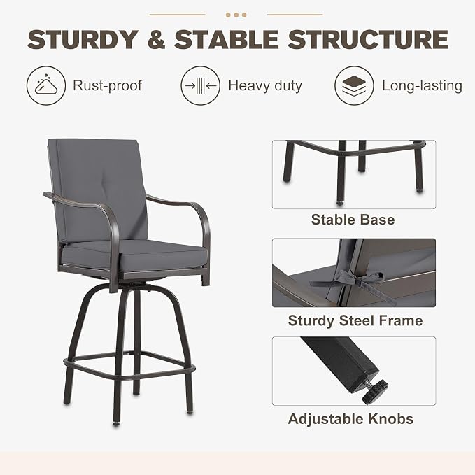 Outdoor Swivel Bar Stools Set of 4, Bar Height Patio Chairs - Image 6