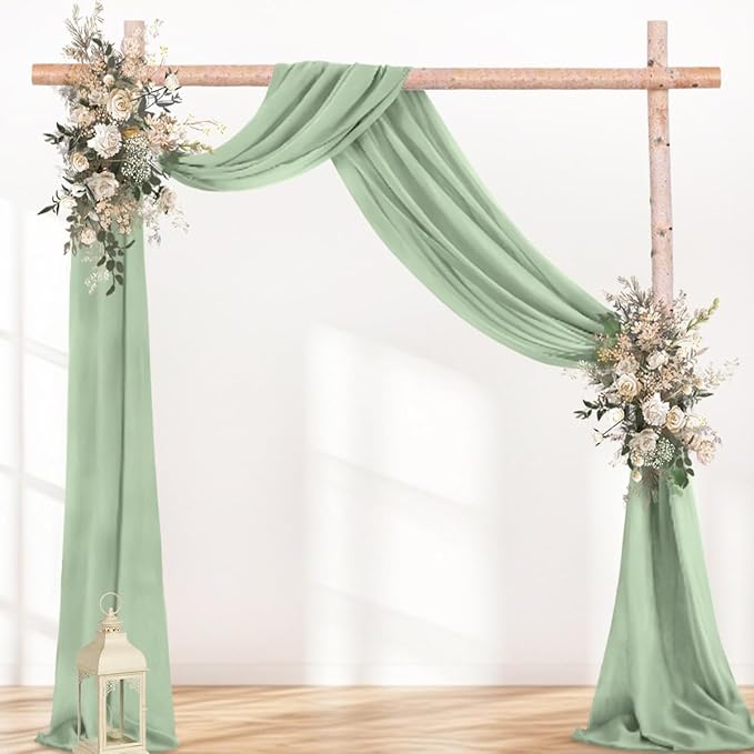 Outdoor Curtains Sage Chiffon Wedding Arch Drape, 2 Panels 29 in x 6 Yards