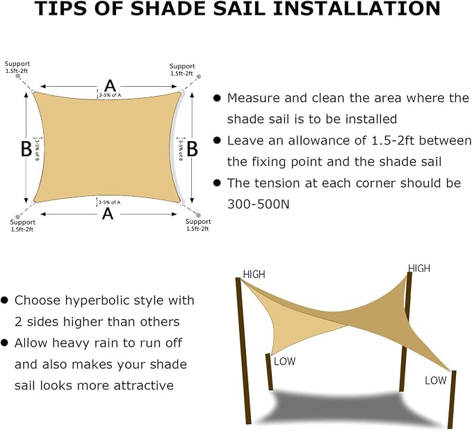 KANAGAWA 14'X16' Sand Custom Size Sun Shade Sail Rectangle UV Block Canopy Cover - Image 6