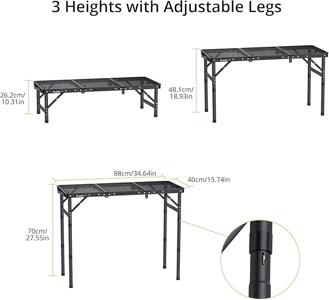 Anbte Folding Grill Table, 3ft Tri-Fold Aluminum Folding Table Adjustable - Image 3