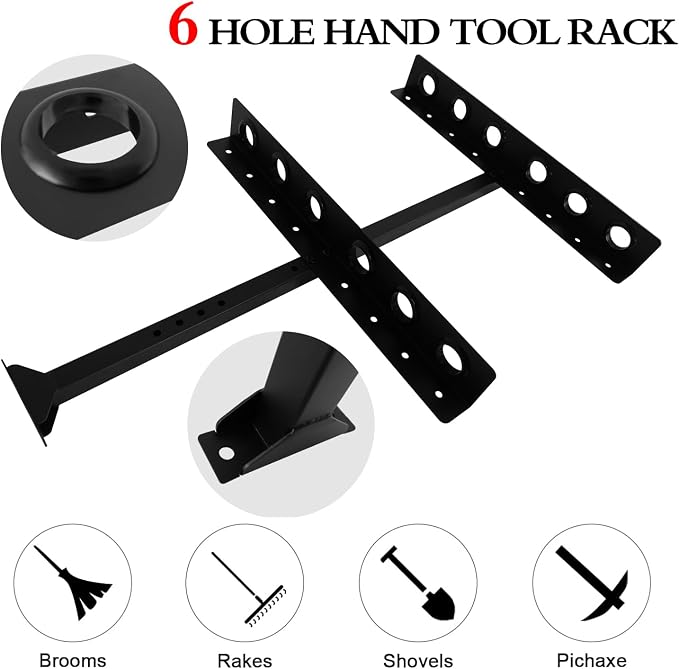 Trailer Tool Rack for Lawn Equipment, Black Alloy Steel with 6 Holes