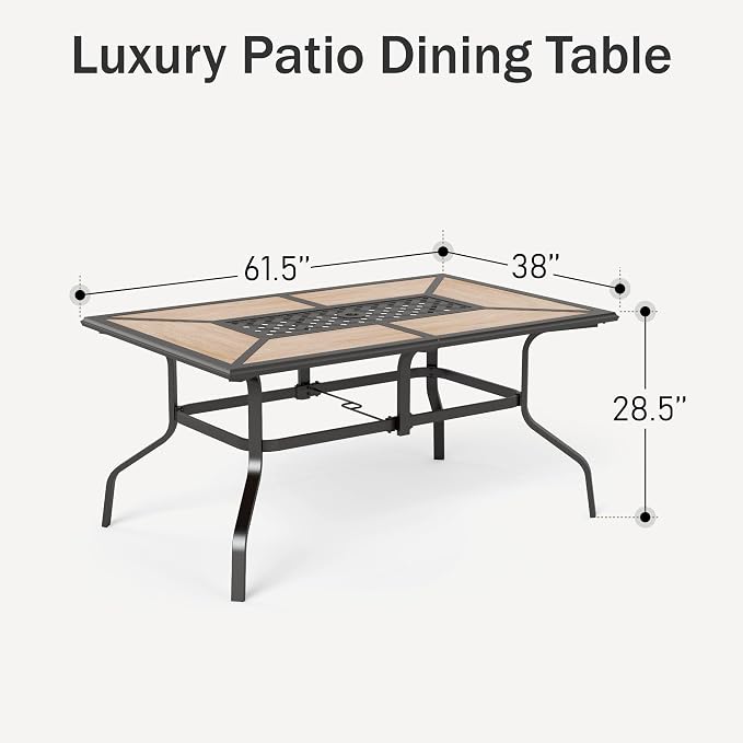 PHI VILLA Outdoor Dining Table for 6, Rectangular Metal Wrought Iron Table - Image 3